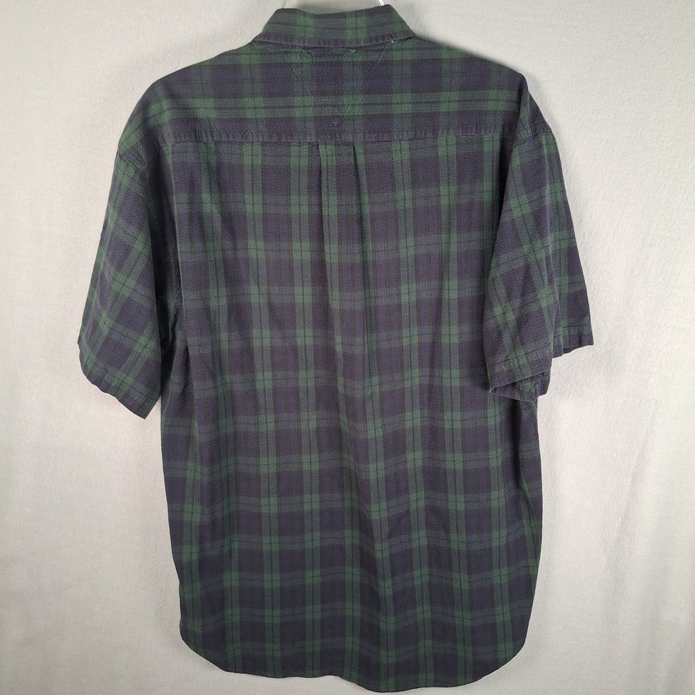 VTG 90s Tommy Hilfiger Seersucker Plaid Shirt Men L Green Navy Blue Blackwatch - Picture 7 of 9